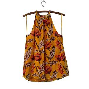 A.L.C. Orange Pink Floral Silk Chiffon Sleeveless Halter Tank Top Womens Size 4